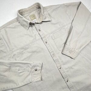 VTG Marlboro Gear‎ Thick Cotton Mens Shirt XL Khaki Button Down Long Sleeve 90s